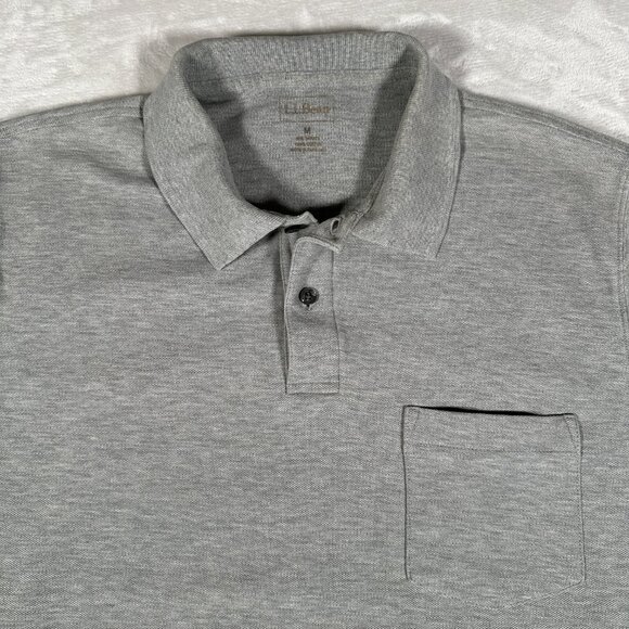L.L. Bean Polo Shirt Men Size M Gray Short Sleeve 100% Cotton Single Pocket - Picture 3 of 9